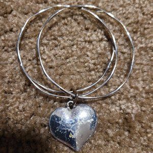 Vintage Heart Charm Bangle Bracelet For Her